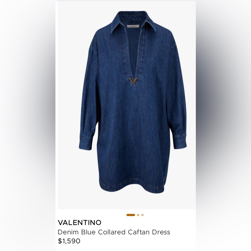 VALENTINO Denim Blue Collared Caftan Dress $1,590 excellent condition size 38!